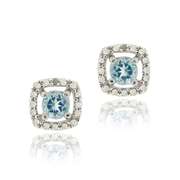 Sterling Silver Blue Topaz & Diamond Accent Square Stud Earrings