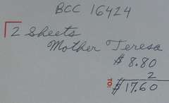 Stamp Sheets:  Mother Teresa  $17.60