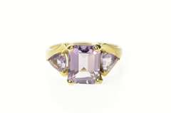 10K Yellow Gold Three Stone Amethyst Emerald Trillion Ring