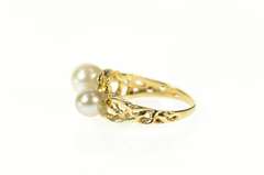 14K Yellow Gold Pearl Ornate Textured Nugget Statement Ring