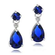 Sterling Silver Created Sapphire & Diamond Accent Teardrop Earrings