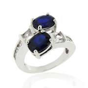 Sterling Silver Created Ceylon Sapphire & Created White Sapphire Ring