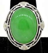 Delightful Massive 18.30CTS Jade & Diamond Ring in Sterling Silver