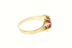 10K Yellow Gold Art Deco Oval Syn. Ruby Ornate Statement Ring