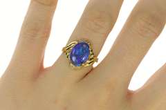 18K Yellow Gold Ornate Black Opal Diamond Cocktail Ring