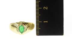 18K Yellow Gold Marquise Emerald Diamond Accent Grooved Ring