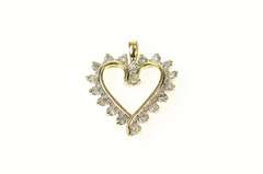 10K Yellow Gold Wavy Diamond Classic Heart Love Symbol Pendant