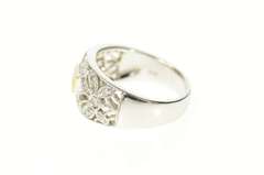 18K White Gold Emerald Diamond Floral Statement Band Ring