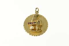 14K Yellow Gold Retro Pearl Ruby Sapphire Piano Charm/Pendant