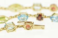 10K Yellow Gold Blue Topaz Garnet Peridot Statement Chain Bracelet