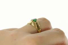 18K Yellow Gold Marquise Emerald Diamond Accent Grooved Ring