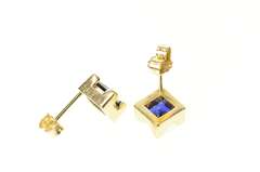 14K Yellow Gold Princess Syn. Sapphire Squared Stud Earrings