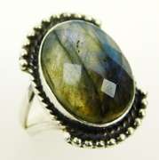 Sterling Silver Faceted Labradorite Ring, Size 6