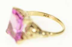 10K Yellow Gold Emerald Syn. Pink Topaz Retro Statement Ring