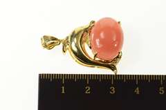 14K Yellow Gold Rhodochrosite Cabochon Dolphin Statement Pendant