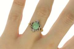 14K Yellow Gold Victorian Turquoise Diamond Engagement Ring