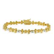 18K Gold over Sterling Silver Diamond Accent Open Scroll and Marquise Link Bracelet