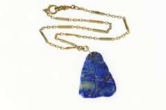 Gold Filled Carved Lapis Lazuli Two Tone Chain Necklace