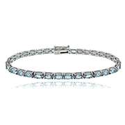 Sterling Silver 10.5ct Blue Topaz Birthstone Tennis Bracelet