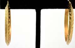 Glittering Textured Hoop Earrings in 14KT Yellow Gold