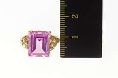 10K Yellow Gold Emerald Syn. Pink Topaz Retro Statement Ring