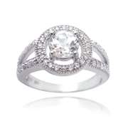 Sterling Silver Created White Sapphire & CZ Halo Ring