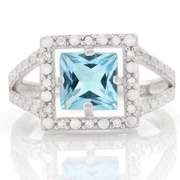 HULKING 2 1/5 CARAT BABY SWISS BLUE TOPAZ & DIAMONDS STERLING SILVER