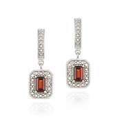Sterling Silver Garnet & Diamond Accent Rectangular Dangle Earrings