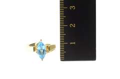 10K Yellow Gold Marquise Blue Topaz Ornate Statement Ring