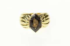 14K Yellow Gold Smoky Quartz Ornate Solitaire Statement Ring