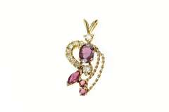 10K Yellow Gold 1.40 Ctw Ornate Ruby Diamond Rope Cluster Pendant