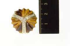14K Yellow Gold 1960's Ornate Carved Tiger's Eye Diamond Ring