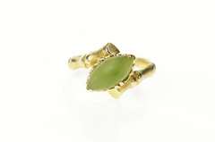 14K Yellow Gold Marquise Nephrite Jade Bamboo Motif Bypass Ring