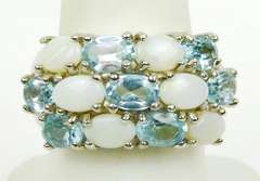 Beautiful Wide Sterling Ring of Opals & Blue Topaz, 7.5