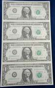 Uncut Sheet of 4 1985 D One Dollar Bill with Special holder