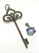 Lot of Sterling Silver Key Pendant and Blue Stone Pendant