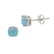 Sterling Silver 6mm Round Fiery Created Blue Opal Stud Earrings