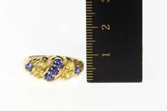 10K Yellow Gold Wavy Syn. Yellow & Blue Sapphire Statement Ring
