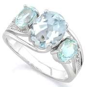 AQUAMARINE & 1 1/5 CT BABY SWISS BLUE TOPAZ STERLING SILVER RING