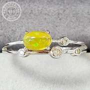AUSTRALIAN OPAL & WHITE SAPPHIRE STERLING SILVER ADJUSTABLE OPEN RING 0.30 CT AUSTRALIAN OPAL STERLING SILVER RING