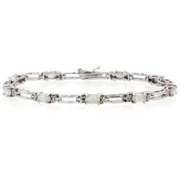 Sterling Silver Created White Opal and Genuine Diamond Accent Bracelet