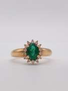Beautiful 18kt Solid Yellow Gold, Emerald, & Diamond Halo Ring