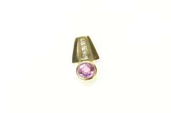 14K Yellow Gold Pink Sapphire Diamond Squared Drop Pendant
