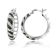 1/10 Ct Black Diamond Striped Hoop Earrings
