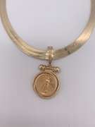 14kt Solid Gold Herringbone Necklace with Coin Pendant