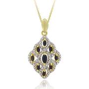 18K Gold over Sterling Silver Genuine Sapphire & Diamond Marquise Shaped Pendant