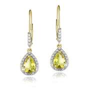 Gold Tone Over Sterling Silver 2.5ct Citrine & Diamond Accent Teardrop Leverback Earrings