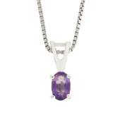 Sterling Silver Prong Set Genuine Amethyst Small Oval Pendant