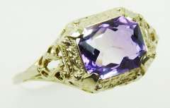 Beautiful Vintage 14K Filigree Amethyst Ring, Size 7.75