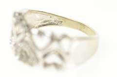 10K White Gold Heart Patterned Diamond Love Symbol Band Ring